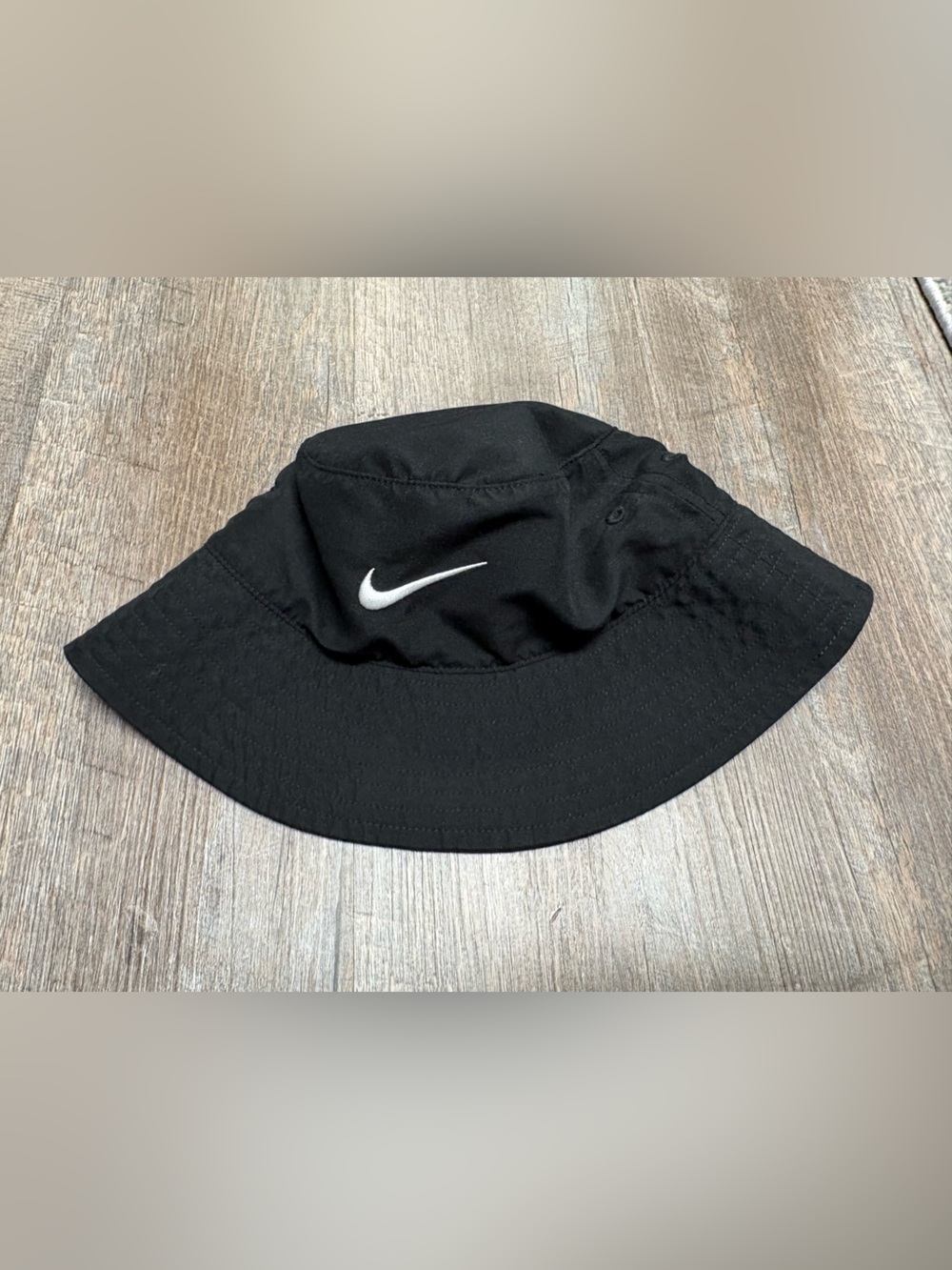 Kids Nike Black Bucket Hat with White Swoosh Logo
